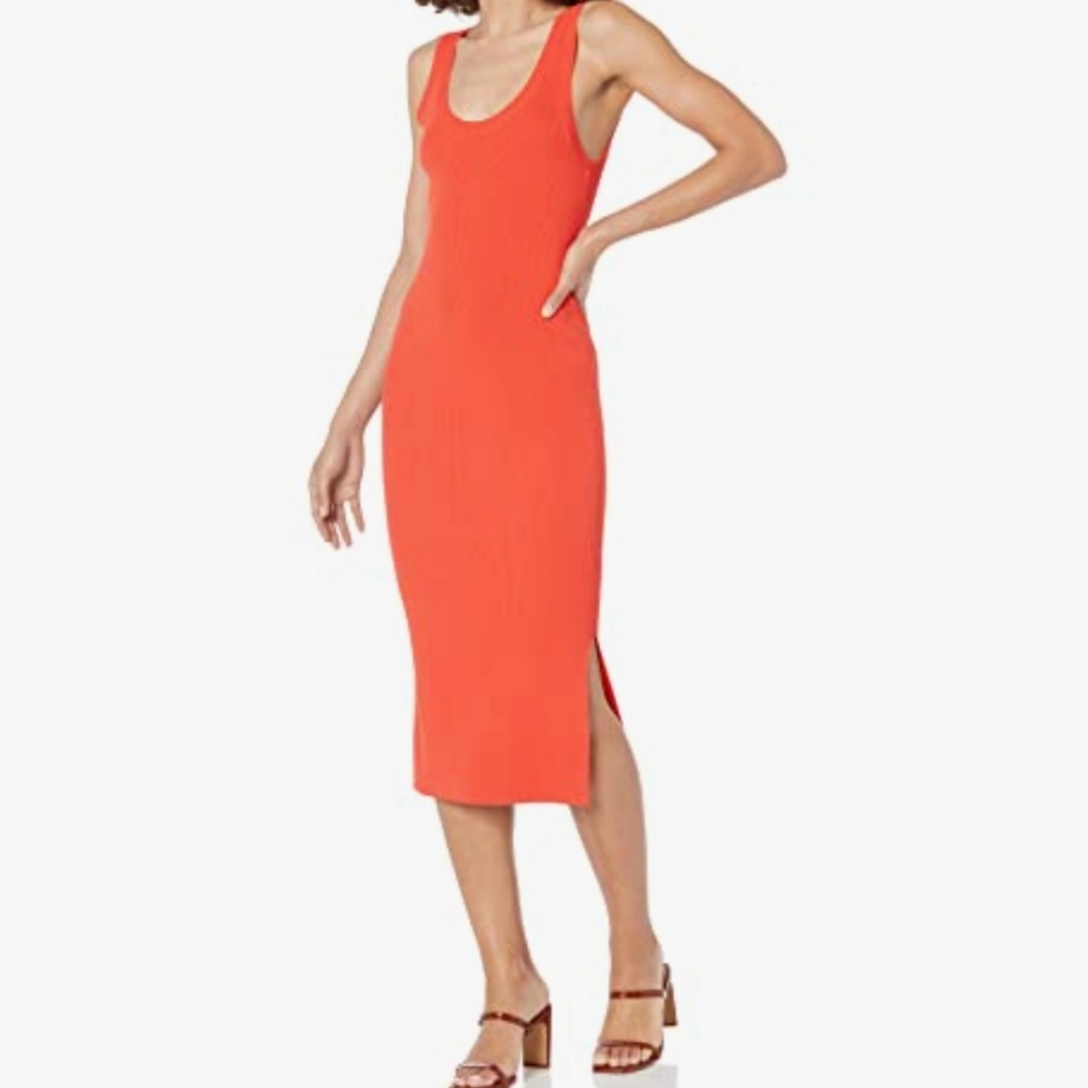 Elegant Orange Sweater Sleeveless Dress